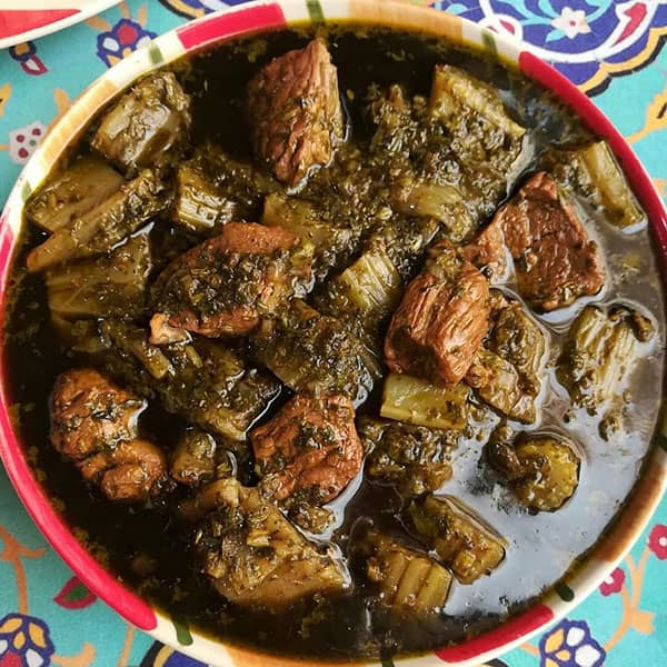 khoresh karafs recipe , Persian celery stew with lamb , vegetarian celery khoresh